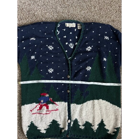 Vintage Marsh Landing Hand Knit Blue Christmas Winter Ski Sweater - Size Large - Picture 5 of 9
